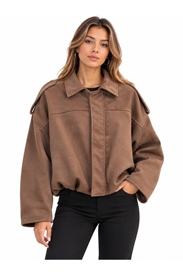 Women's Suede Look Oversized Short Jacket
