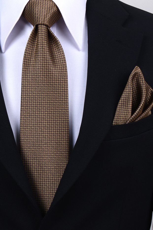 Hand Made 8 cm Small Pattern Gold Color Handkerchief Tie