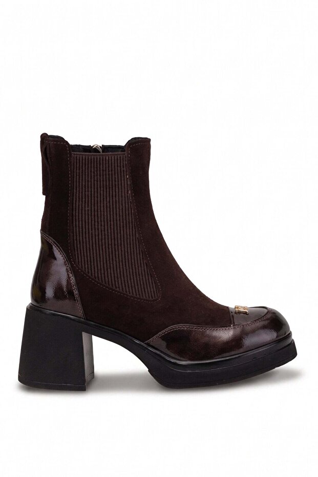 D26Kb-1945 Women's Genuine Leather Heeled Boots Brown