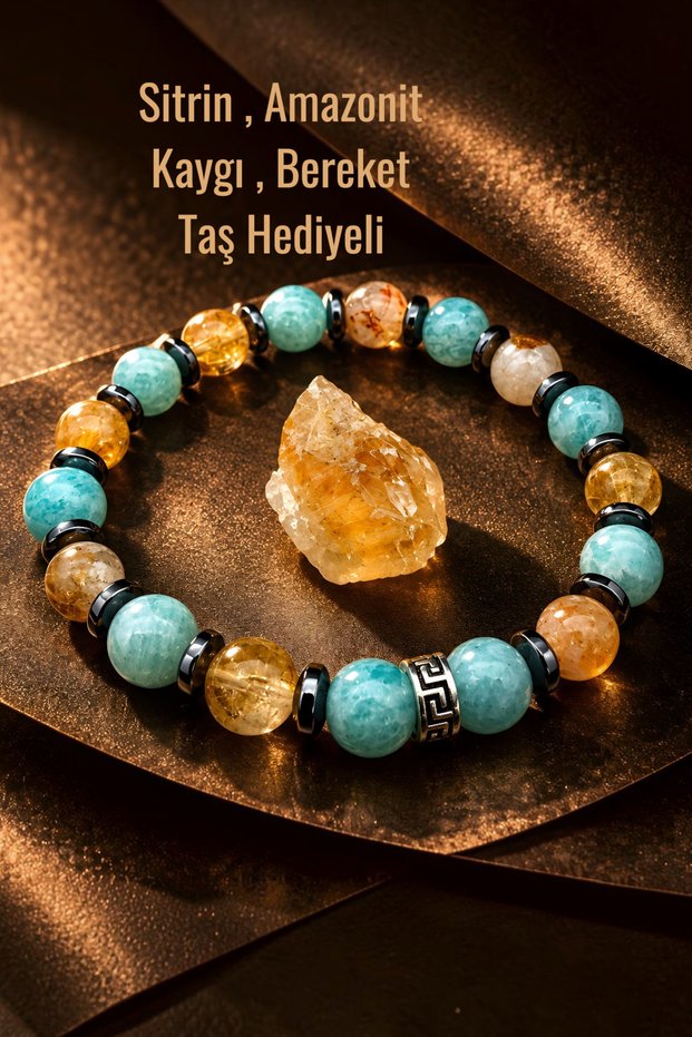 Citrine, Amazonite Abundance, Anxiety Bracelet Unisex Quality Natural Stone