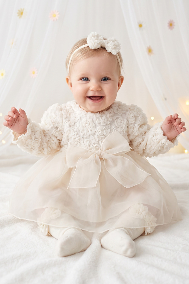 Baby Girl Mevlüt Dress 3-6 Months Organic Cotton Bandana Socks Gift Set in Box