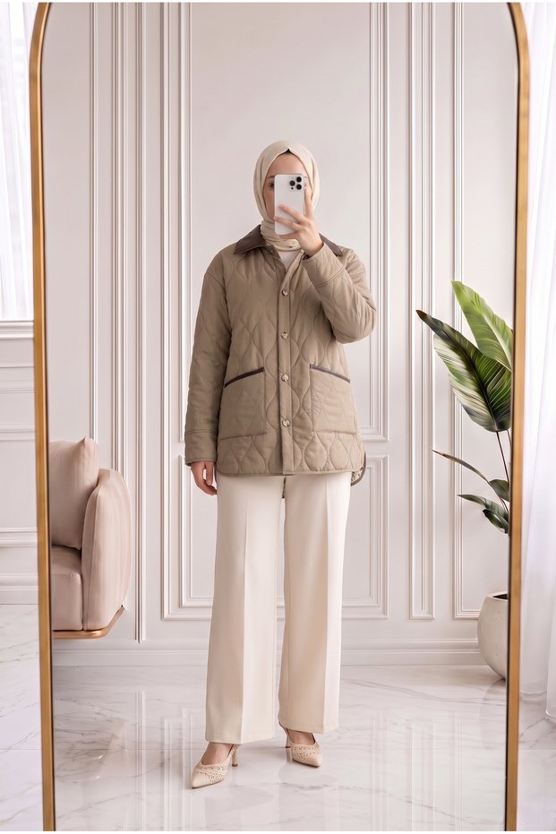 Leylanaz Collared Leather Quilted Coat-En2229 Mink
