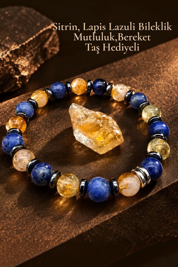 Citrine, Lapis Lazuli, Luck, Success Unisex Natural Stone Bracelet Design 8 mm