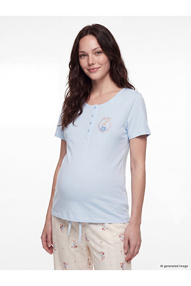 Esvab • Modern & Distinctive Zero Roba Collar Printed Maternity Pajama Set