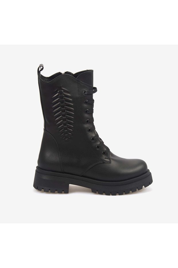 Women's Rubber Sole Lace-Up Genuine Leather Boots 504