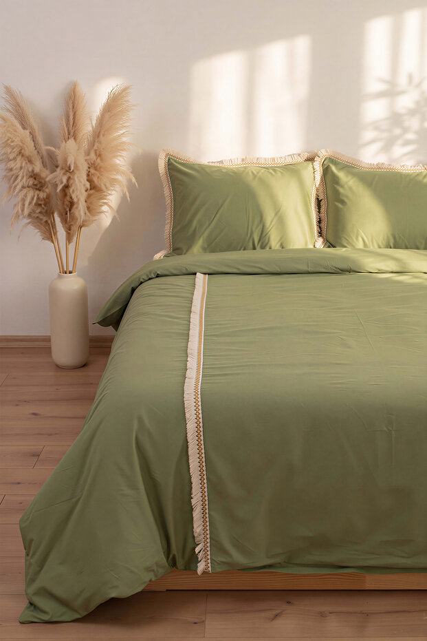 Costarica Green 100% Cotton Double Duvet Cover Set - 4 Pieces