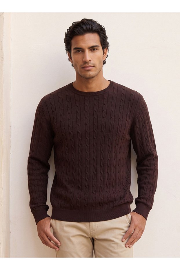 Smart Cable Knit Crew Neck Sweater