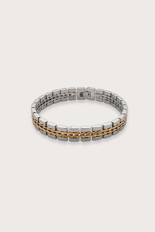 Men's Double Row Franco Chain Stainless Steel Bracelet Gold