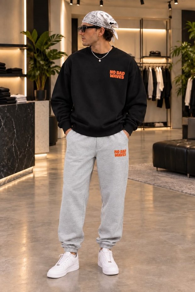 No Bad Waves Unisex Printed Sweatshirt and Sweatpants Oversize Premium Set