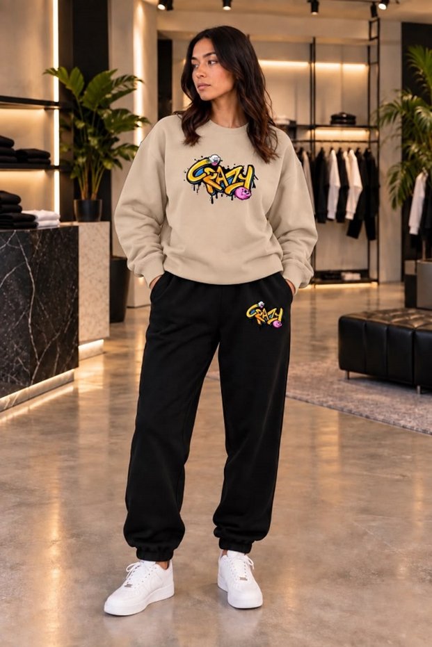 Crayz Unisex Printed Sweatshirt and Sweatpants Oversize Premium Set