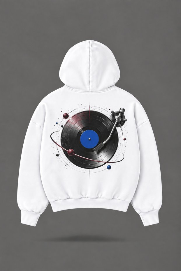 Oversize White Hooded Sweatshirt with Front and Back Print