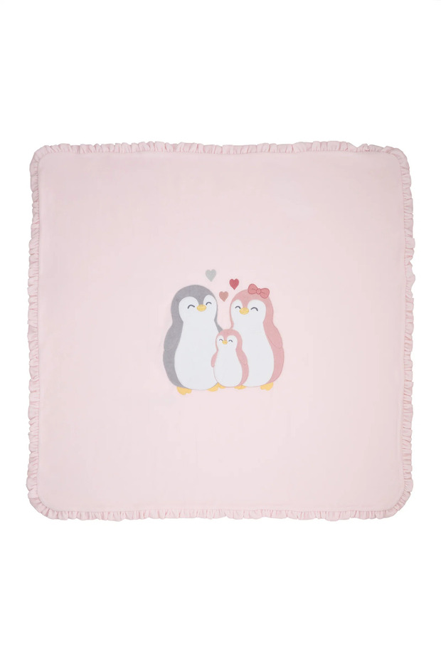 Heart Penguin Embroidered Velvet Blanket