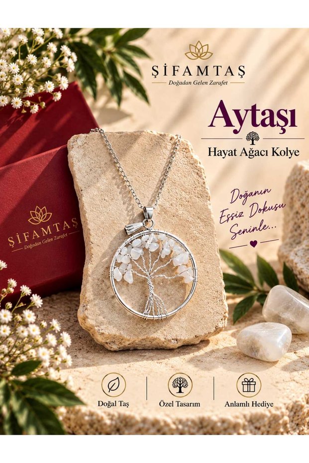 Moonstone Natural Stone Tree of Life Necklace