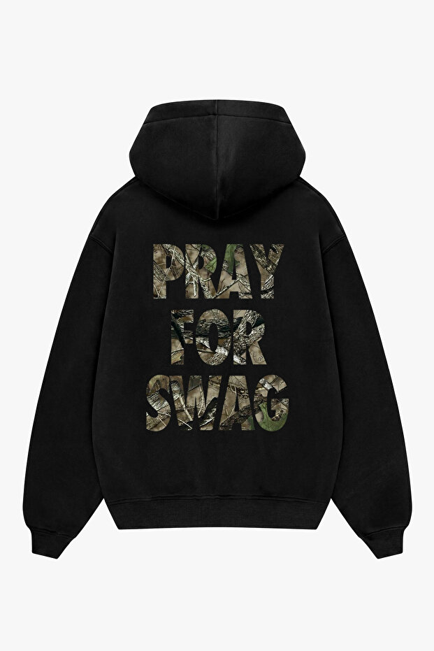 Traves Pray for Swag Back Printed Black Oversize Unisex Hoodie