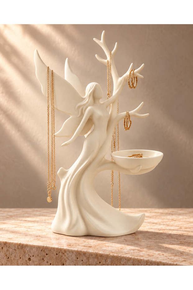Jewelry Stand and Organizer with Fairy Figure – Holder for Necklaces, Earrings, Bracelets and Rings 8×14×18 cm