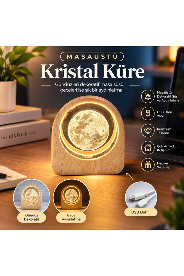 Premium USB Wooden Crystal Globe – Decorative Table Lamp with Earth, Deer, Saturn, Milky Way, and I Love You Themes