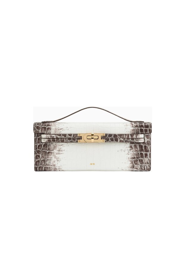 White Crocodile Patterned Top Handle Bag