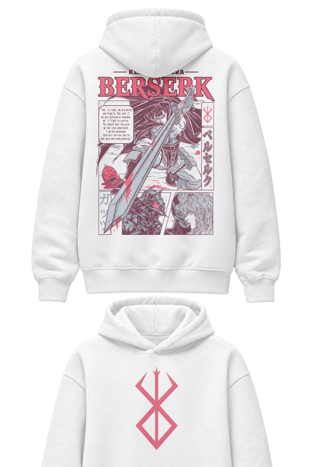 Oversize Guts Back Printed Hooded Sweatshirt, Unisex Berserk Anime Themed Hoodie