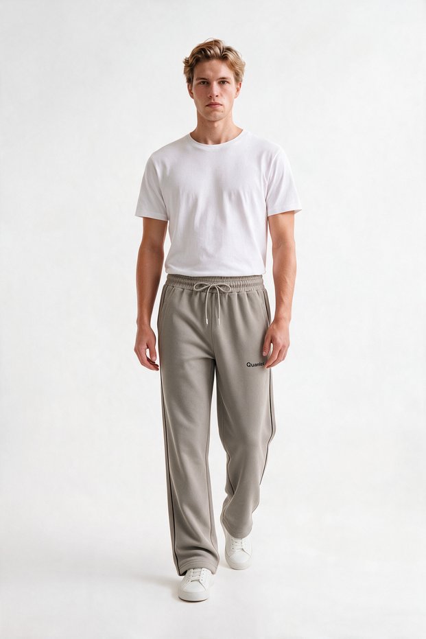 Comfortable Fit, Double Ribbed Combed Cotton Sweatpants with Zipper Pockets, Straight Leg