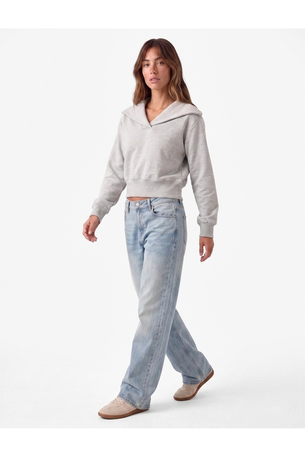 Regular Fit Modal Fabric Long Sleeve Turn-Down Collar Basic Sweatshirt