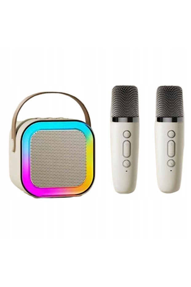 Șase boxe karaoke, două microfoane wireless Bluetooth, iluminare LED