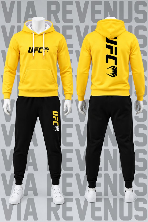 Printed Hooded Sweatshirt and Sweatpants Unisex Sportswear Set