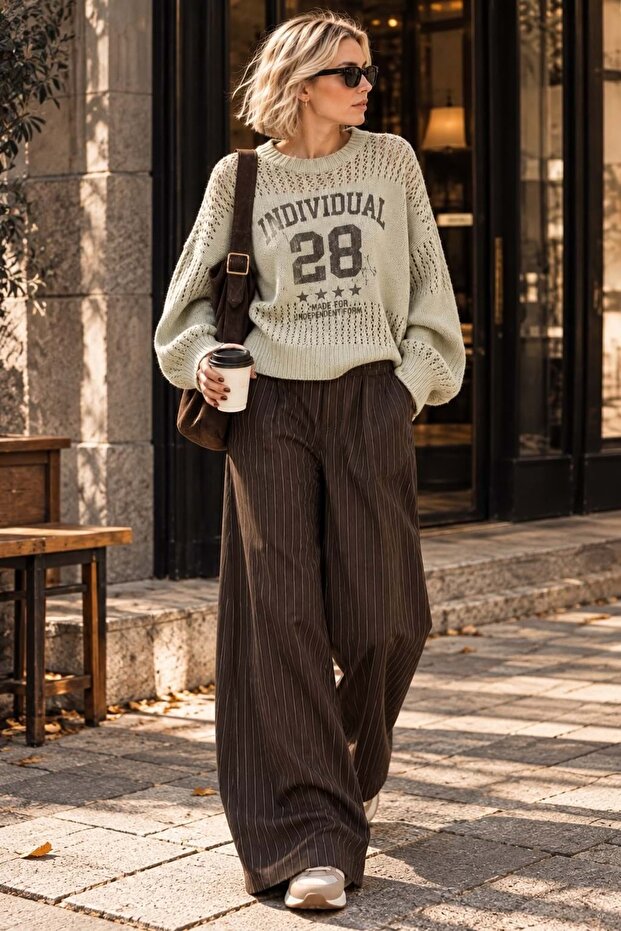 Heritage Stripe Brown Striped Palazzo Trousers