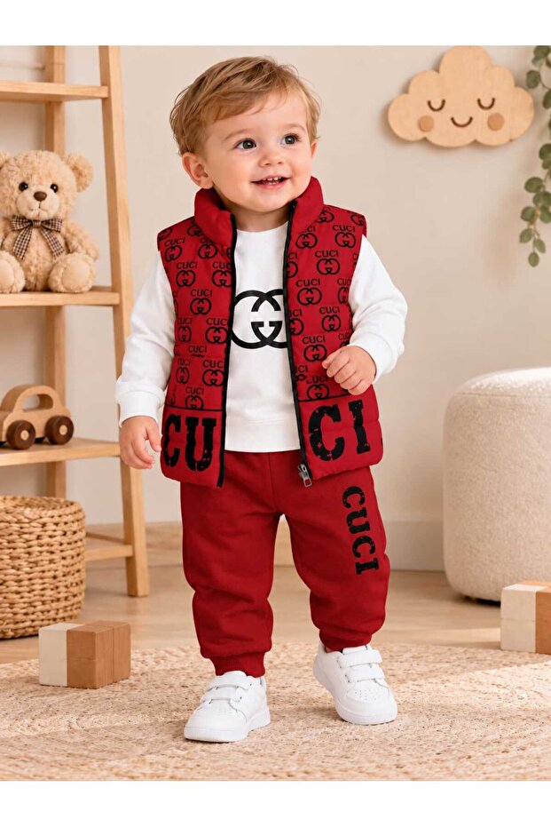 Baby Boy Inflatable Vest Top and Bottom 3-Piece Seasonal Cotton Tracksuit Set
