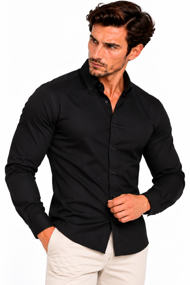 Men's Black Long Sleeve Basic Shirt