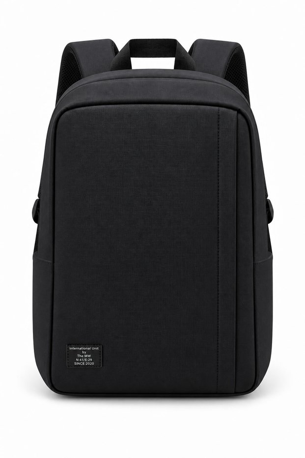 15.6 Inch Compatible Black Backpack with Waterproof Fabric and Zipper Feature