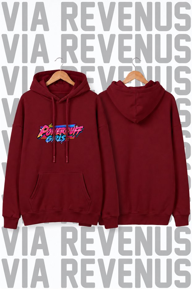 Powerpuff Girls Printed Wide-Fit Hoodie - 3-Yarn Fleece Hooded Sweatshirt with Rope Detail