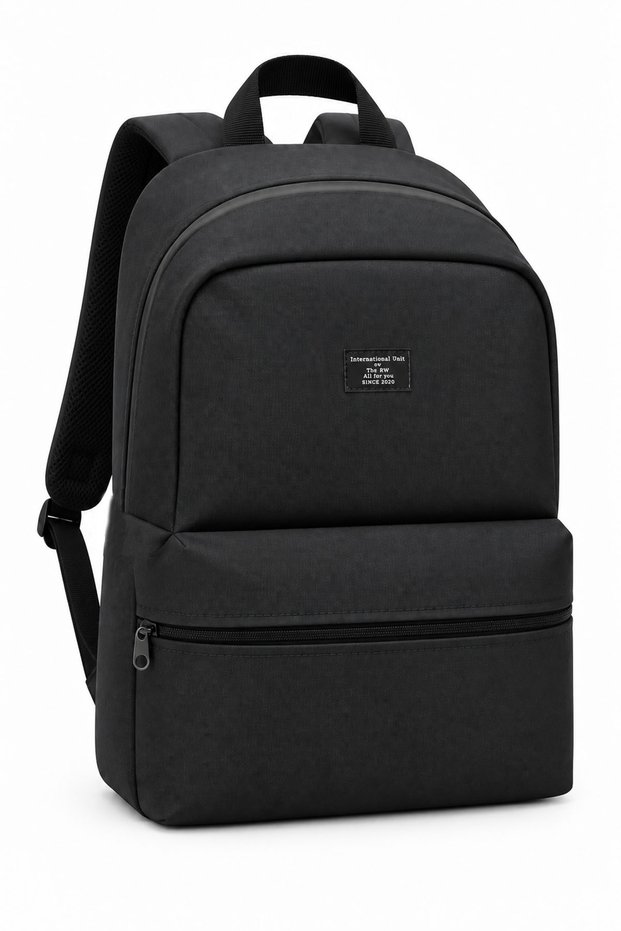 15.6 Inch Compatible Black Backpack with Waterproof Fabric and Zipper Feature