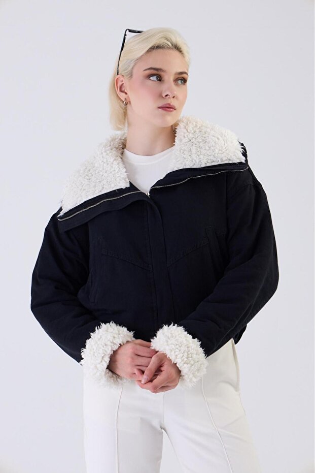 Gabardine Design Plush Coat