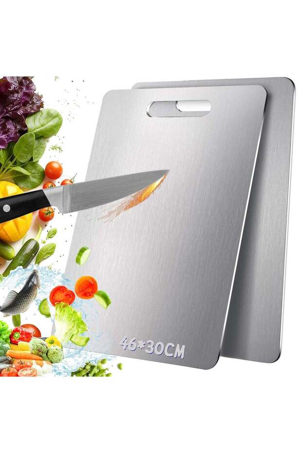 Cutting Board, Chopping Board, Cutting Block Mincing Mat, Thick Stainless Steel, Heavy Duty Non-Slip, Double Side, for Kitchen Home Meat Vegetable Fruit Cheese(46cm*30cm)