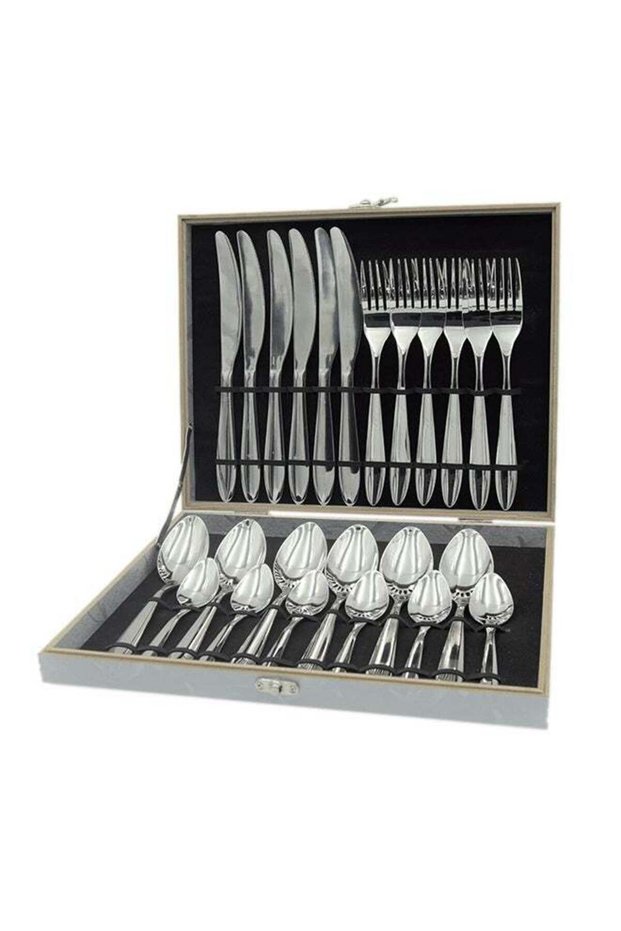 24-Piece Stainless Steel Cutlery Set Silver 32x26x5cm