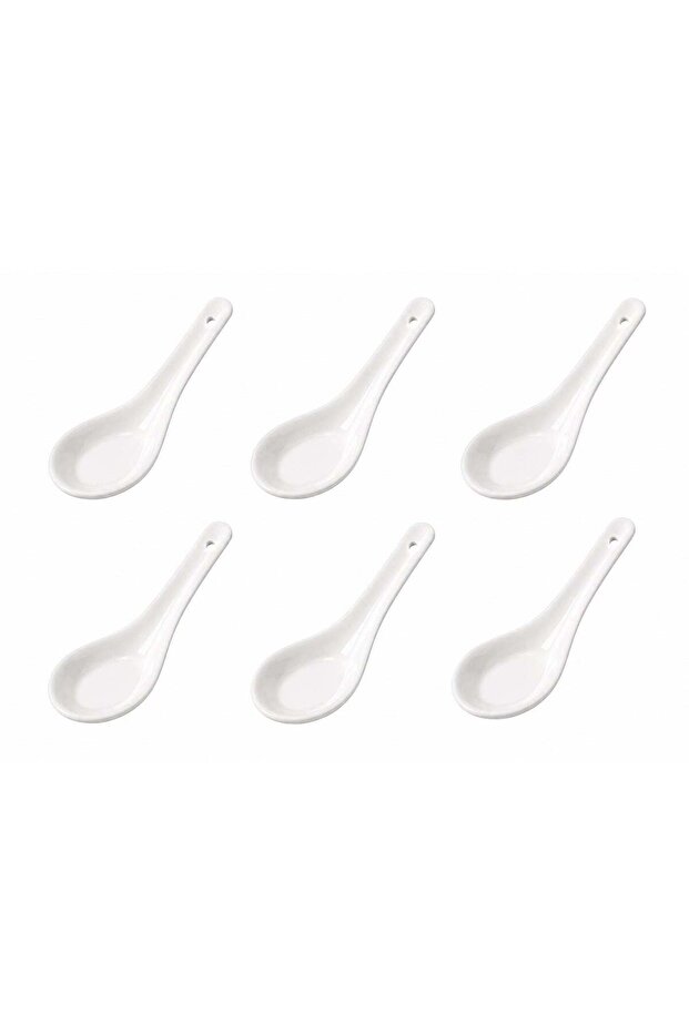 East Asian, Korean And Chinese Style Seafood, Hot Pot Plastic Soup Spoon (Set Of 6 Pieces) Off White