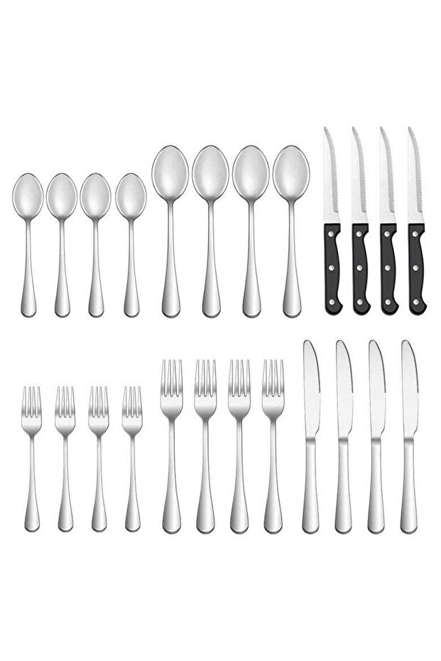 24-Piece Knife Fork Spoon Full Set Silver