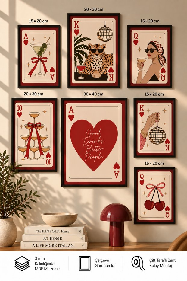7-Piece Frame-Looking Modern Poker Card Table Set | Retro & Pop Art | Living Room, Office, Kitchen and Study Room Wall Decor
