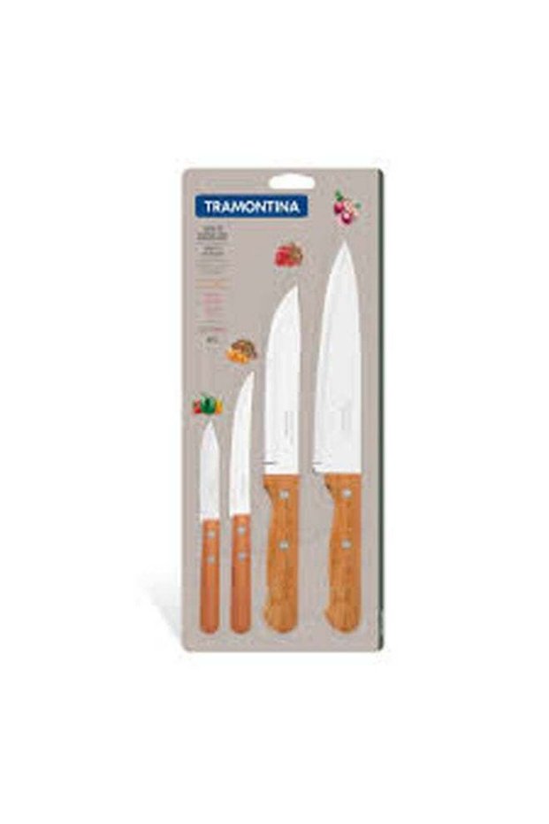 Tramontina Dynamic 4 Pieces Knife Set with Stainless Steel Blade and Natural Wood Handle