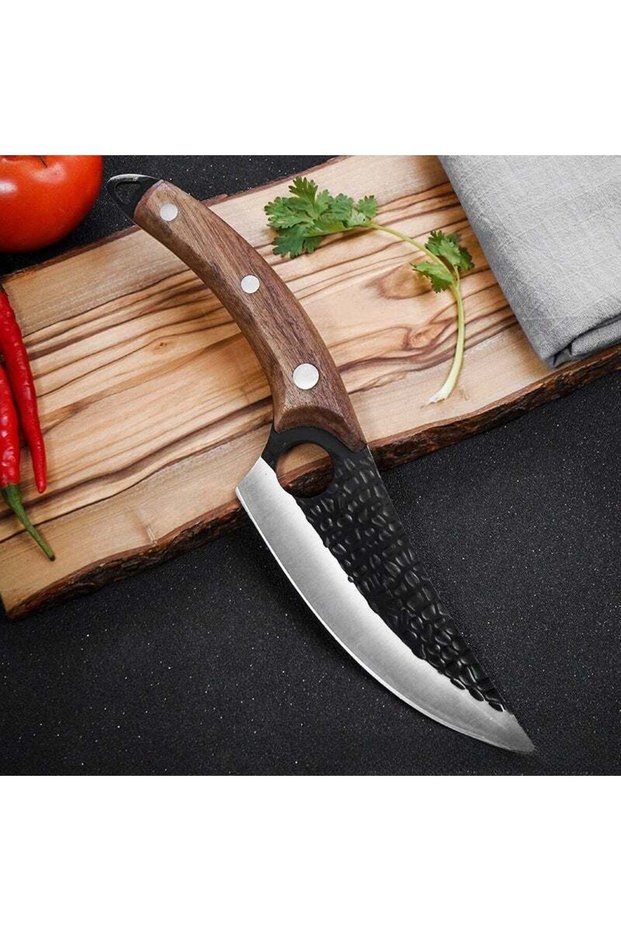 Hammer-grain forging slaughter boning machete slicing meat to kill fish, pig and sheep to peel multi-purpose knife sharp slicing knife(Rosewood Handle Scimitar)