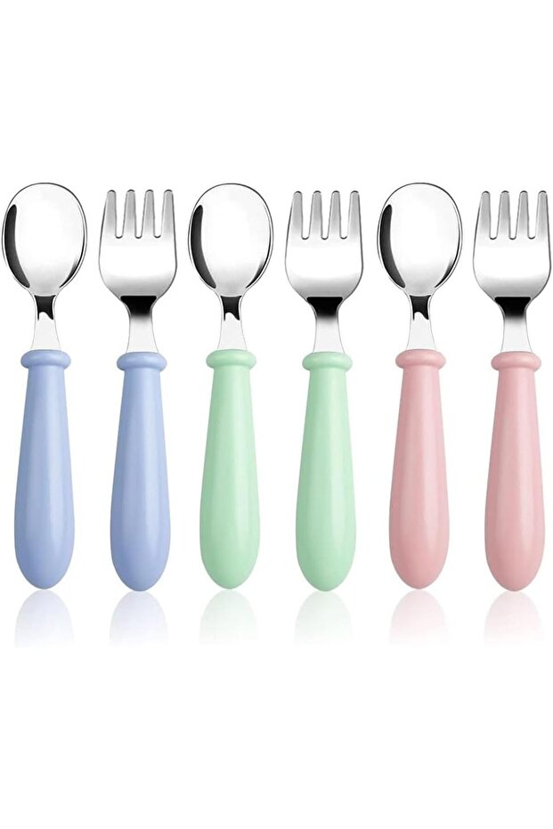 6 Pieces Mini Utensils Set, Small Silverware with Silicone Handle, Safe Spoons and Forks, Food-Grade Soft Silicone Grip, Dishwasher Safe