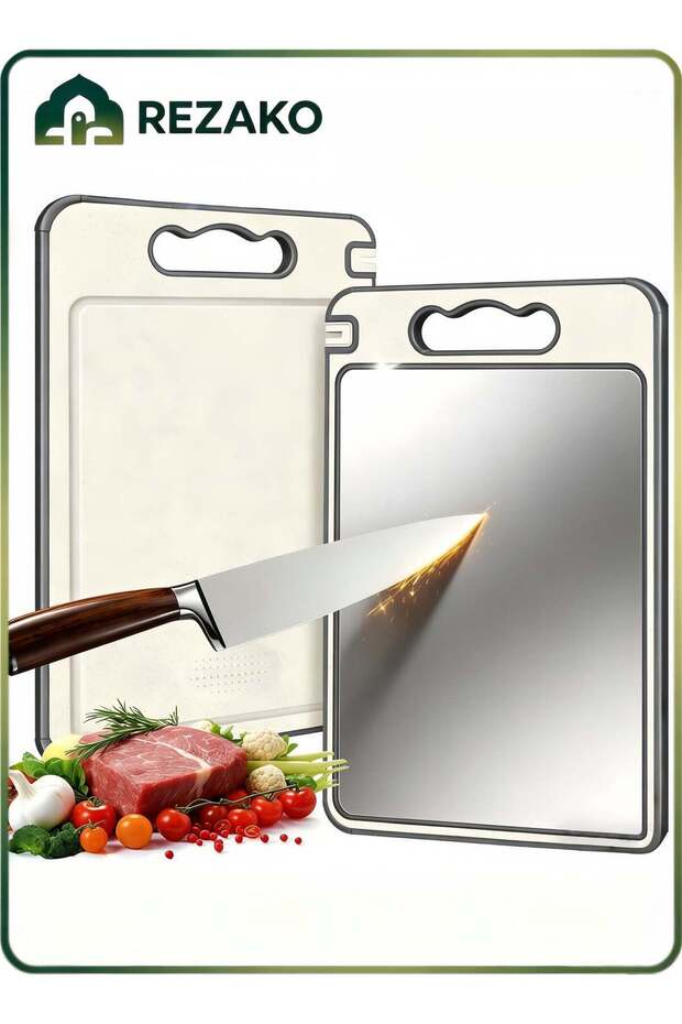 304 Stainless Steel Cutting Board, Steel cutter,Stainless Steel Double Sided Chopping Board for Kitchen, Smooth surface design, Juice Groove, Non-slip Silicone Wrap, Dishwasher Safe