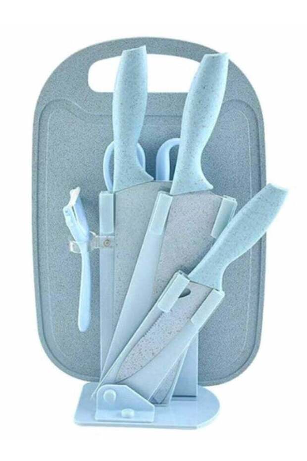 Kitchen Knife Set with Cutting Board, Peeler & Scissors - Blue, 7-Piece
