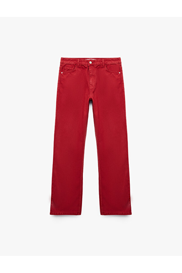 Cotton Regular Waist Buttoned Pocketed Long Cut Straight Leg Trousers - Straight Jeans