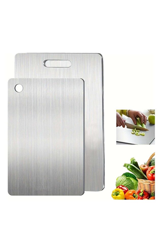 2-piece Titanium Stainless Steel Cutting Board, Durable Non-slip Kitchen Dining Essential,34*23 cm and 24*15 cm, silver