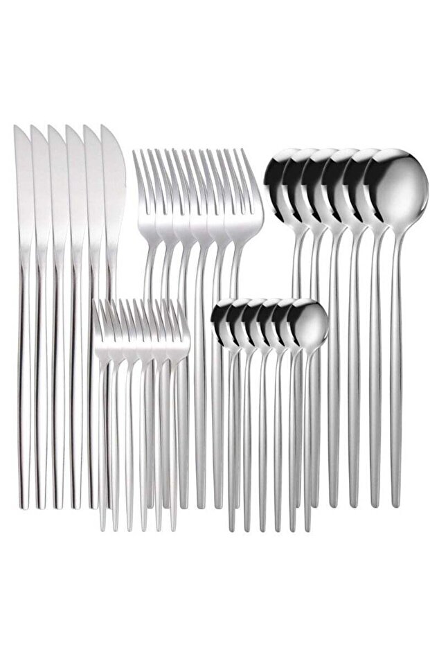 30PCS Knife Fork Spoon Full Set Silver