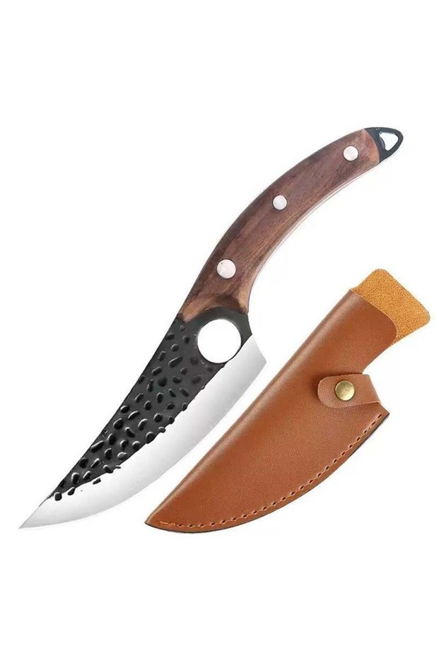 Viking Knives, er Knife Black Forged Boning Knives with Sheath Japanese Fillet Meat Cleaver Knives Full Tang Japan knives Chef Knife for Kitchen, Camping, BBQ