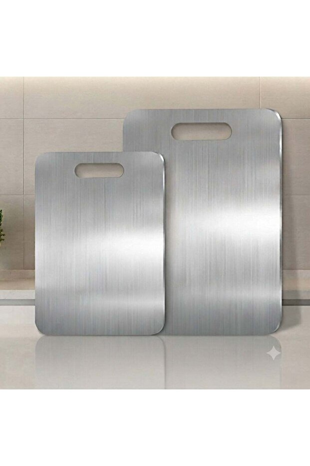 MAX-EMA GLOBAL Stainless Steel Chopping Board Pack of 2 Combo 40x28cm And 34x23cm For Kitchen Sus 304 Heavy-duty Cutting Board For Fruit, Vegetables, Meat Dishwasher Safe, Non-slip, Titanium Finish -