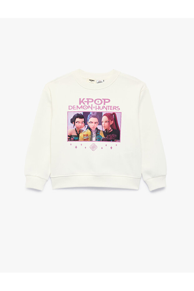 Kpop Demon Hunters Printed Hooded Long Sleeve Crew Neck Licensed Sweatshirt