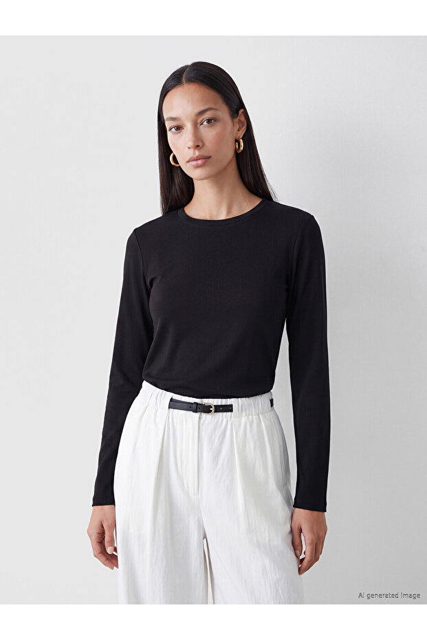 Two Mt Shop Quality Black Combed Cotton Plain Tight & Slim Long Sleeve Women's Bodysuit